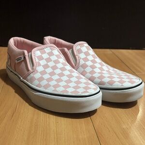 Vans Kids Checkered Pink and White Slip-On Sneakers